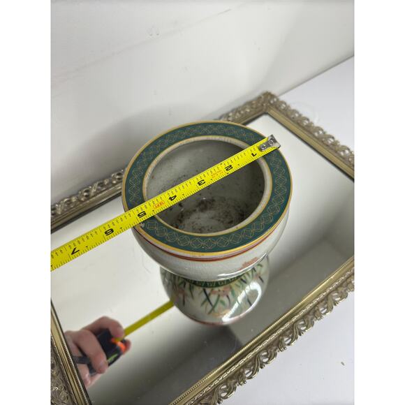 New England Pottery Ming Dynasty Fish Bowl Planter Vase, Floral Hand Painted - Picture 7 of 9